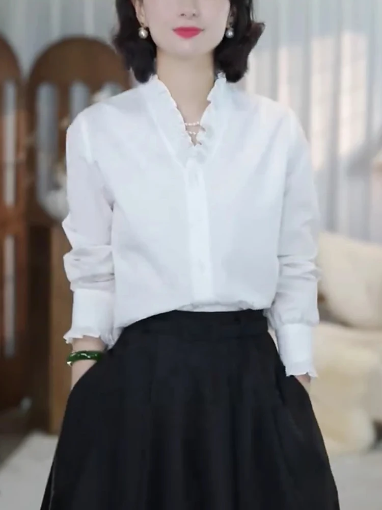 

Ele Oversized irt with Lace Hem for ort Women Spring Summer 2025 Faion Slimming Large Size Korean Sle Workwear