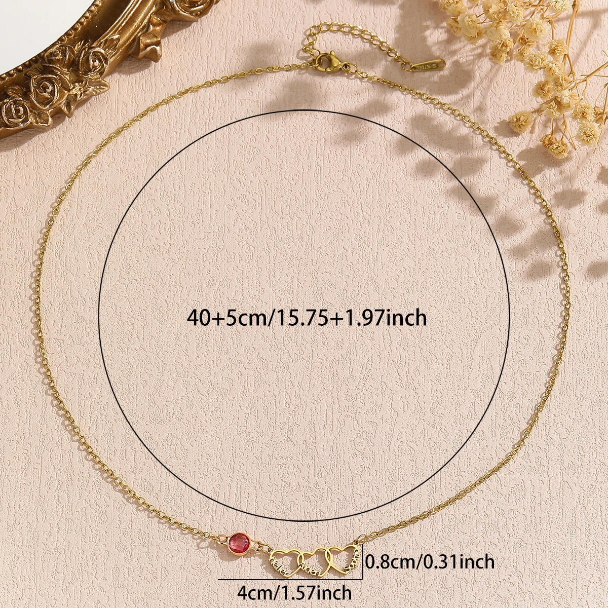 Kalung Tiga Nama Kustom Baja Tahan Karat Liontin Tiga Hati Perhiasan Pribadi untuk Ibu dengan Nama Anak Kalung Keluarga ﻿