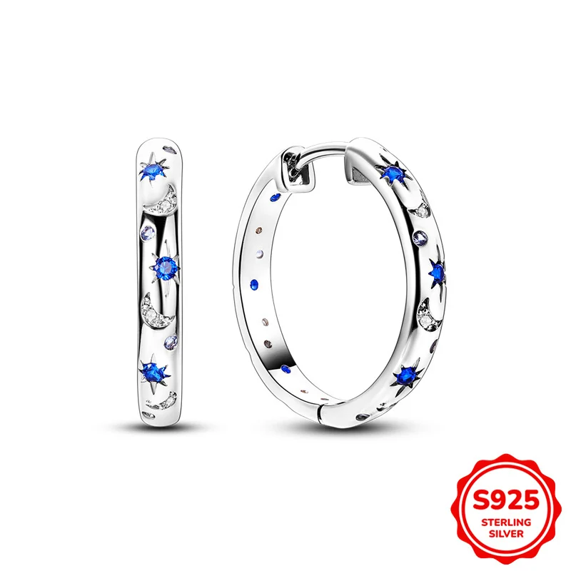 

100% 925 Sterling Silver Earrings Women Brilliant Starlight Hoop Earring For Anniversary Wedding Jewelry Gifts