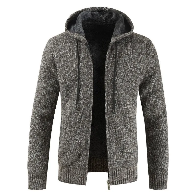 سترة محبوكة للخريف والشتاء، سترة دافئة قطيفة وسميكة، سترة صوفية بسحاب للرجال #2