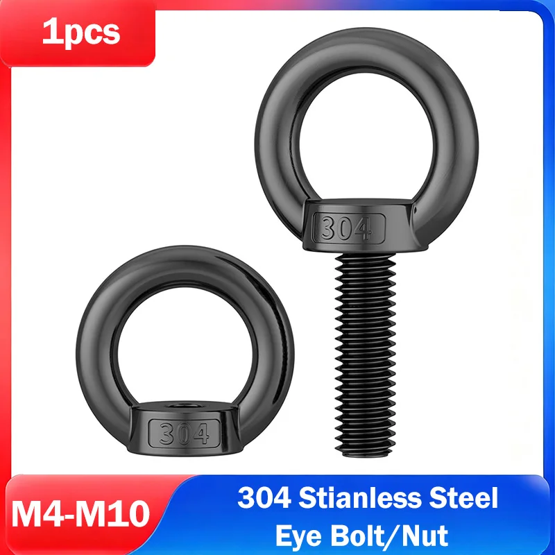 M4 M5 M6 M8 M10 M12 M14 M16 M18 M20 Black 304 Stianless Steel Eye Bolt/Nut Marine Lifting Eye Screws/Nut Ring Loop Hole