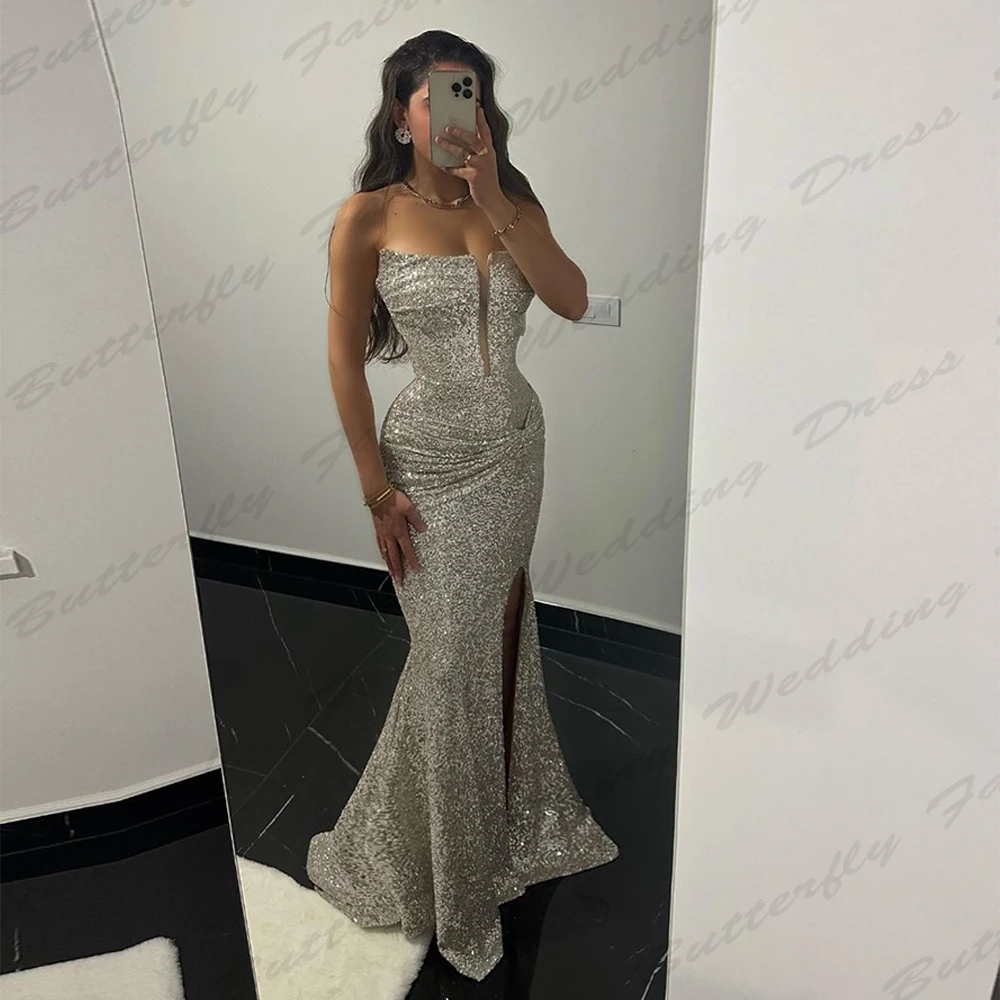 

Fashion Long Evening Dresses Luxurious Sexy Backless Elegant Off Shoulder Sleeveless High Split Simple Mopping Party Prom Gowns