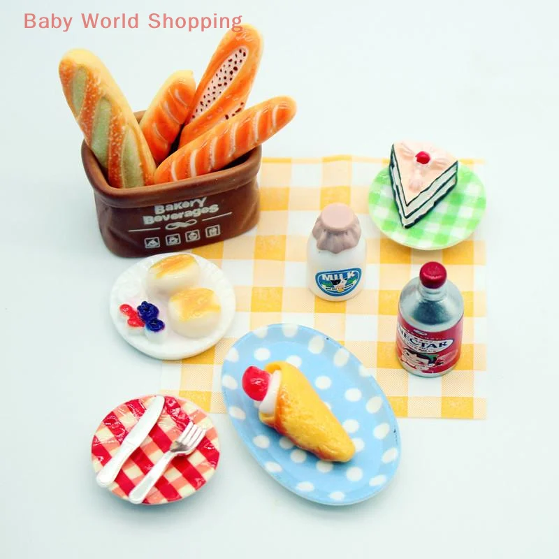1Set Dollhouse Mini Breakfast Play Dim Sum Bread Jam Plate Model Miniature Kitchen Cooking Baking Model DIY Doll Accessories
