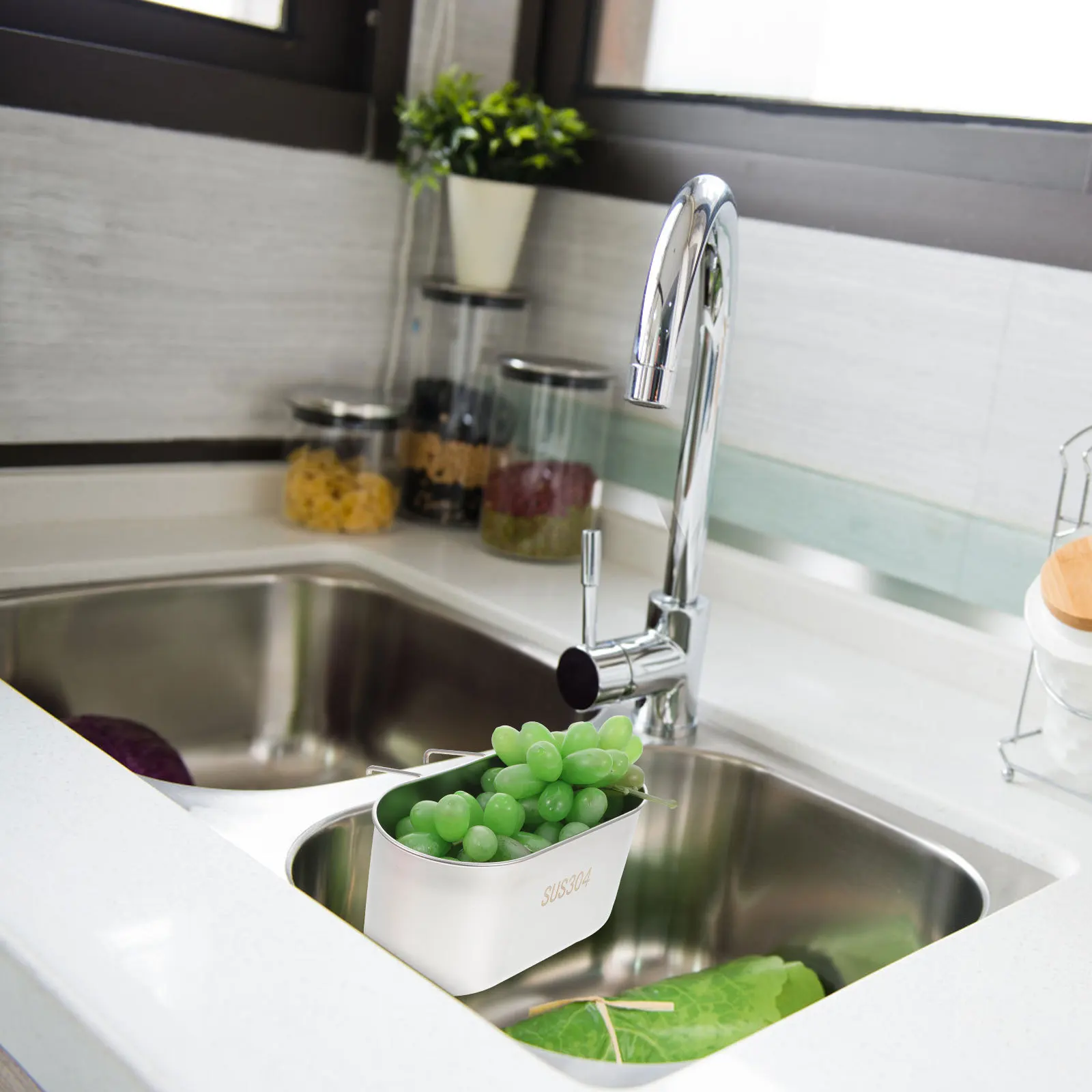 

Stainless Steel Sink Drain Basket Kitchen Sink Strainer With Fine Holes, Vegetable Washing Fruit Container, Water Drain