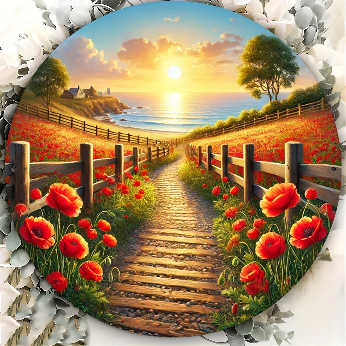 

Room Decor 1pc Vintage Sunset Seaside Engraved Aluminum Wall Art, 7.87x7.87inch Round Metal Tin Sign For Home, Garden, Bar, Cafe