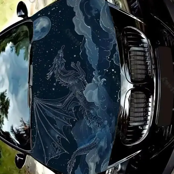 

Dragon with Starry Sky Car Hood Vinyl Stickers Wrap Vinyl Film Engine Cover Decals Sticker Universal Car Hood Protective Film