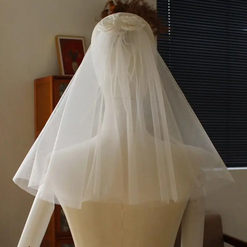 

A52E Bridal Veil Double Layer Hairpin for Pageant Prom Rosette Headwear Elegant Hair Clip Girl Headpiece Photo Props