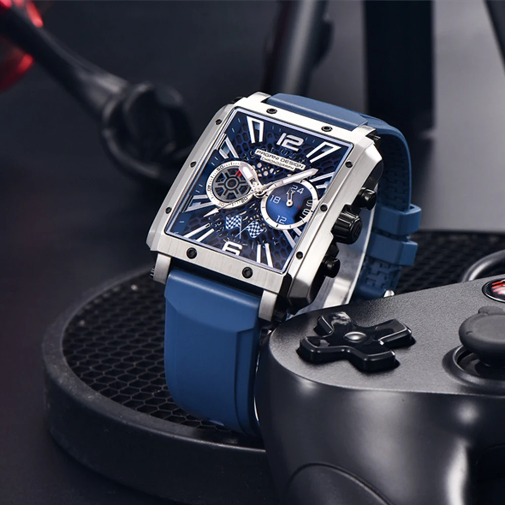 PAGANI DESIGN 2022 Neue rechteckige Uhren für Herren, Top-Marke, Herren-Sport-Quarzuhren, Skelett-Automatik-Datums-Chronograph