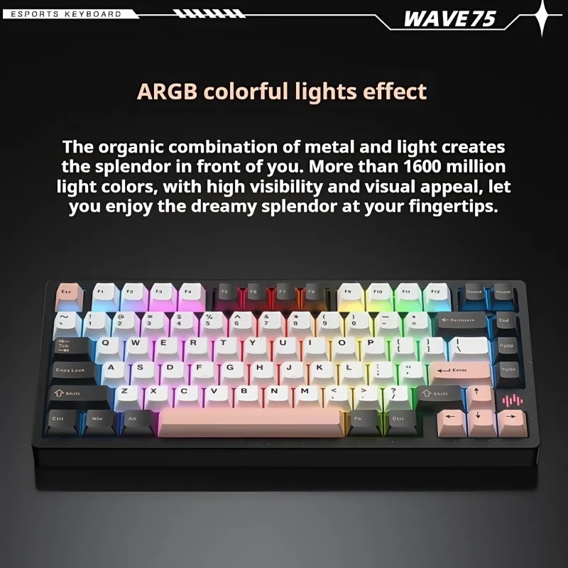 WAVE75 Mechanical Keyboard Customization Three mode Connection Aluminum Alloy Wireless RGB Silk Smooth Touch Gasket Structure