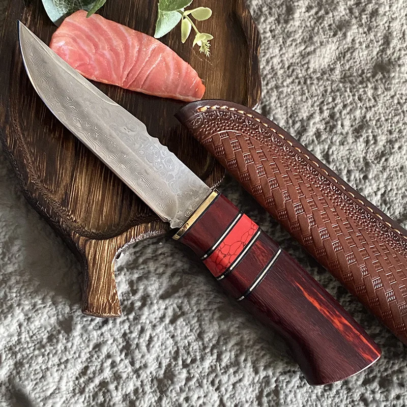 

3.9 Inch Utility Knife With Cover Damascus Steel VG10 Blade Sharp Cleaver Slicing Paring Peeling Kitchen Knife Rosewood Handle