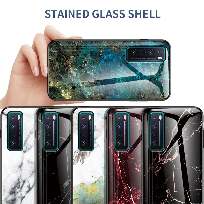 For Huawei Nova 7 5G JEF NX9 Case Marble Tempered Glass Hard Back Cover Phone Case Silicone Bumper for Huawei Nova7 5G JEF-NX9