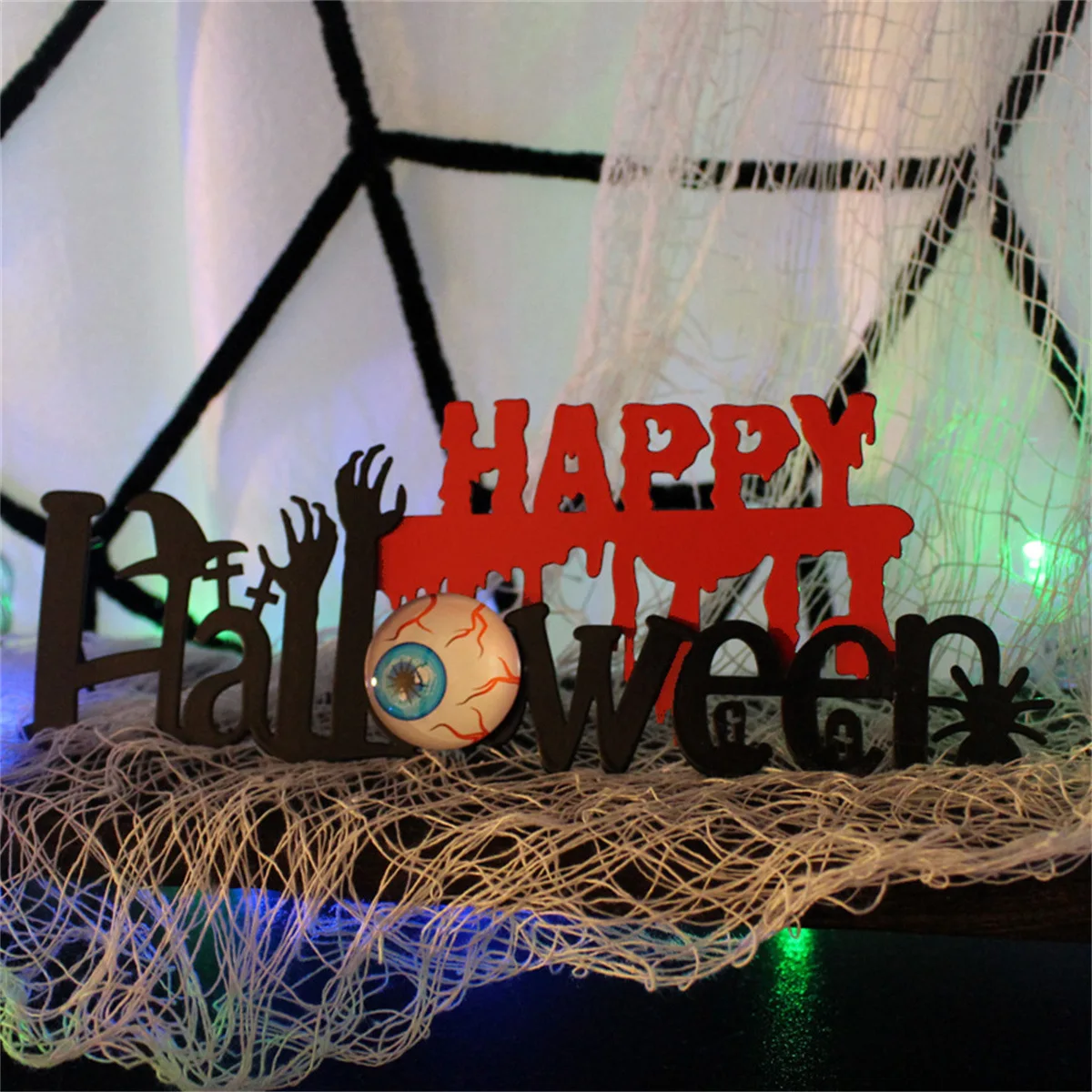 Happy Halloween Sign Metal Halloween Table Decoration Table Centerpiece Eyeball Spider Decor for Halloween Party Bar Decorations