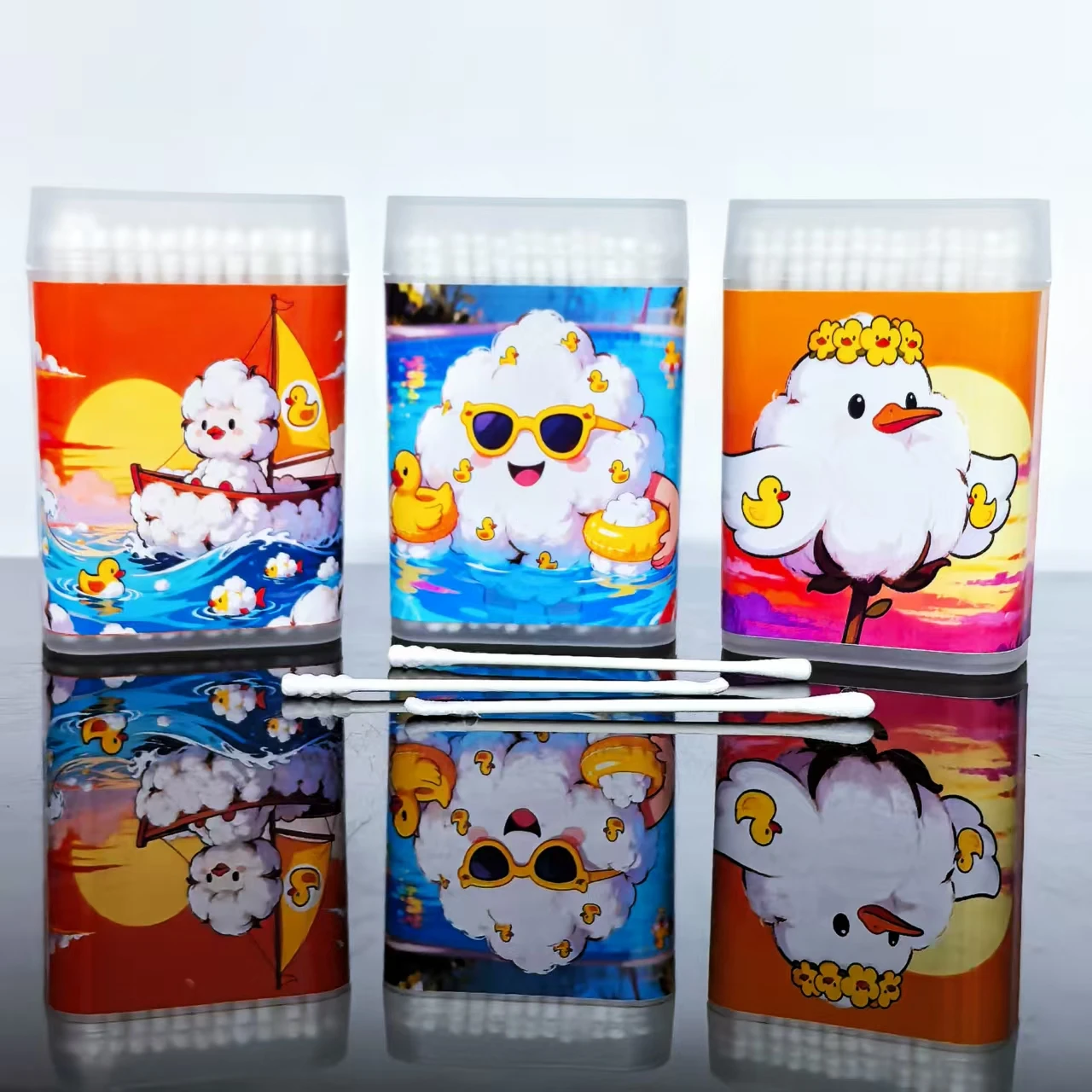 300 hisopos de algodón en forma de pato amarillo pequeño, bastoncillos de algodón de papel fino, hisopos de algodón de doble cabeza en forma de pato