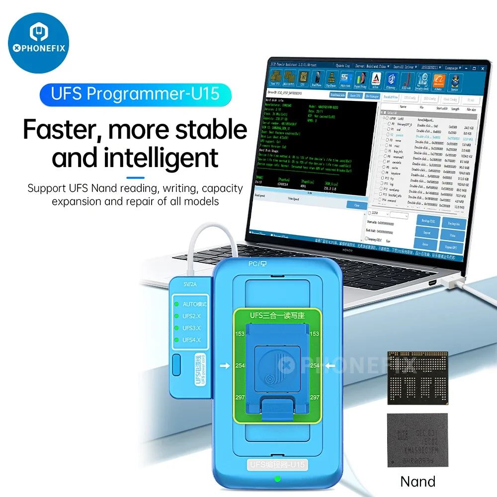 JCID UFS Programmer U15 Box for BGA315 BGA254 BGA297 UFS2.X 3.X 4.X NAND Chip Identify Reading Writing USB3.0 Fast Transmission