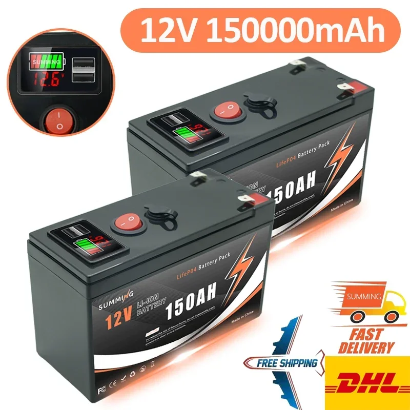 

12V 150Ah Lithium 5000+Cycles LiFeP04 Rechargeable Battery for Solar/Wind Power,Small UPS,Lighting,Power Wheels,Fish Finder