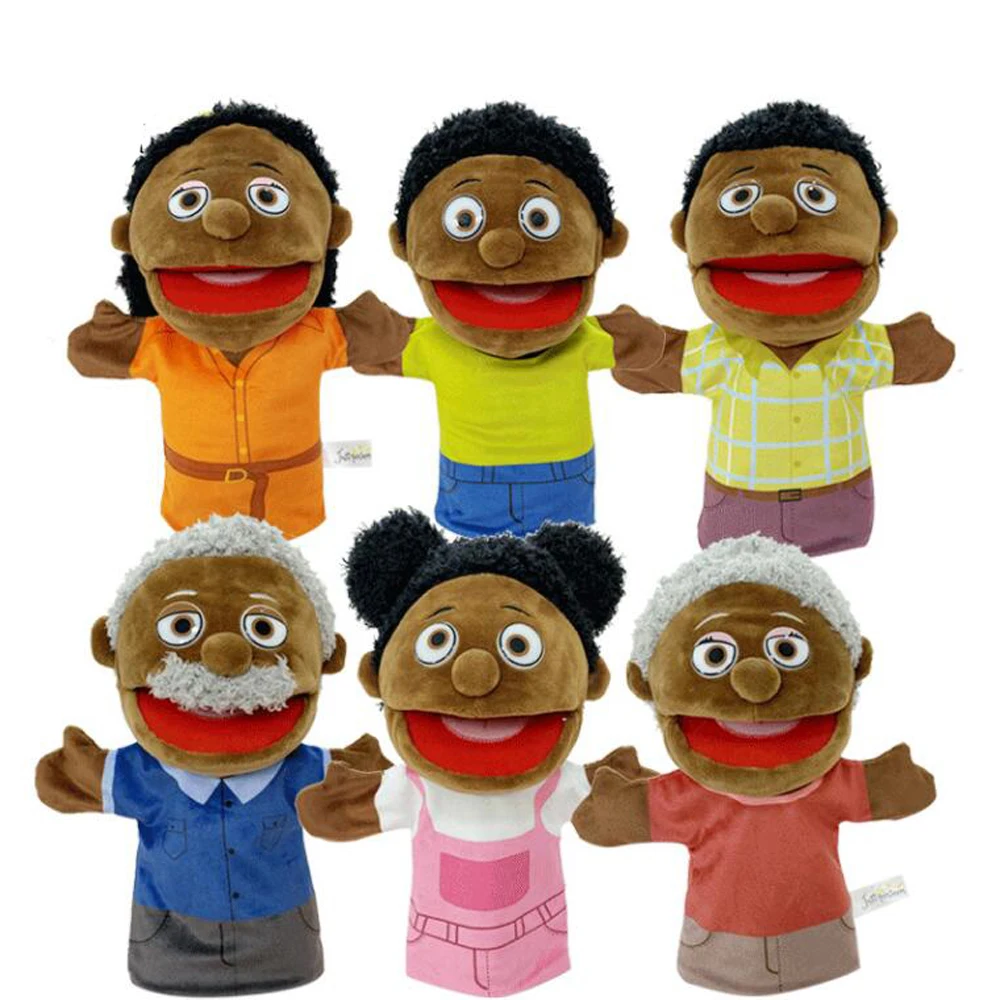 New Style Children Cute Hand Puppet Plush Stuffed Toy Africa Black Family Member