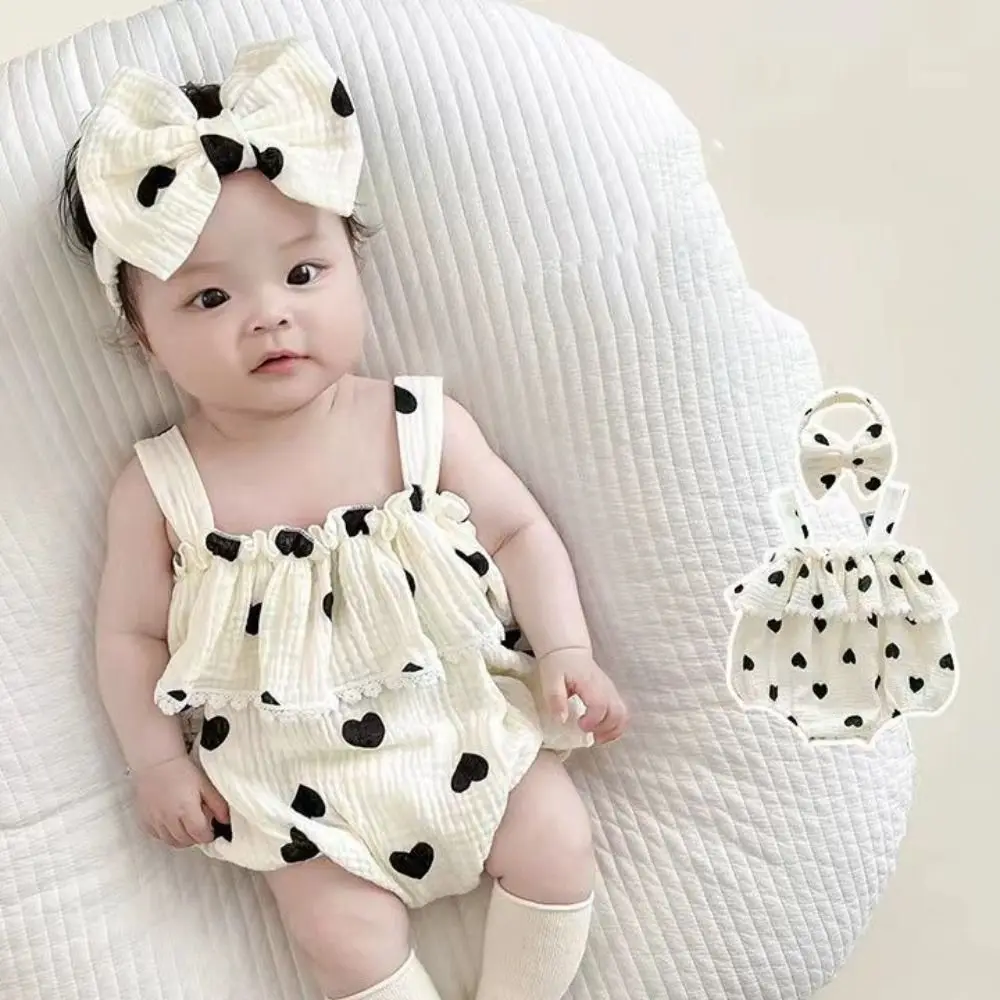 

Cute Ruffle Heart Baby Romper Bow Heart Infant Romper Lace Baby Jumpsuit Cotton Bodysuit Baby Shorts Climb Suit Gifts