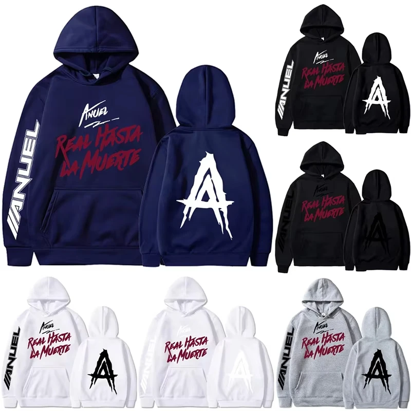Anuel AA Double Sided Graphic Hoodie Unisex Men Women Oversized Fleece Pullover Sweatshirt Hip Hop Casual Long Sleeve Hooded Top