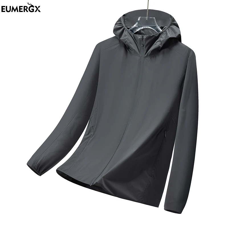 

EUMERGX Summer Sun Protection Jacket Men Women Hiking Climbing Waterproof Windbreaker Lightweight Heat-Sealed Seams Rain Coat