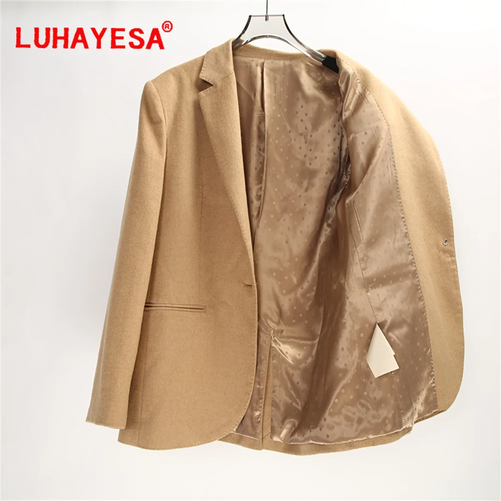 2024 Luhayesa Women Camel Color Suit Style 100% Alpaca wool Coat Office Lady Autumn Spring Slim One Button Suit Outerwear