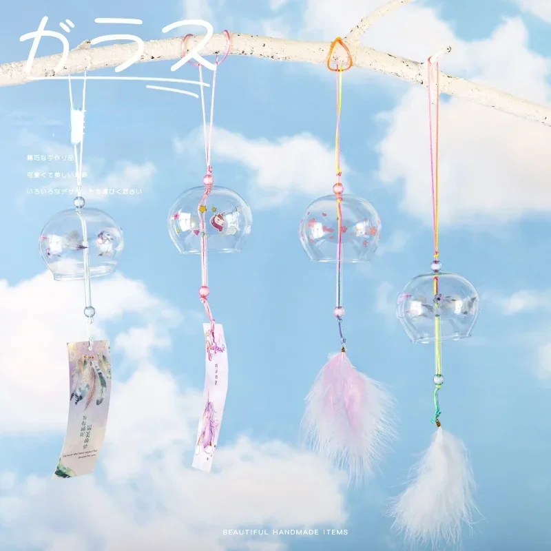 1pcs  Wind Bell Handmade Wind Chimes Glass Furin Home Decors Spa Sakura Kitchen Office Decor Cherry Blossom Pattern