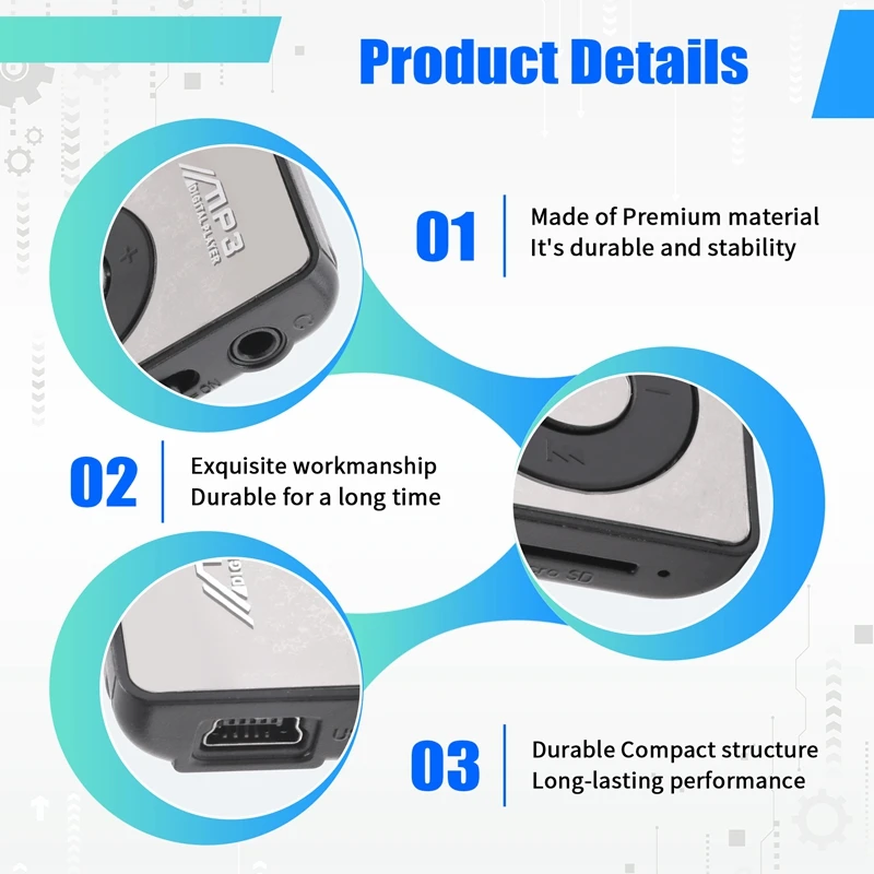 【مخزون محدود】مشغل موسيقى MP3 صغير مع كابل USB مع سماعات رأس باللون الأسود