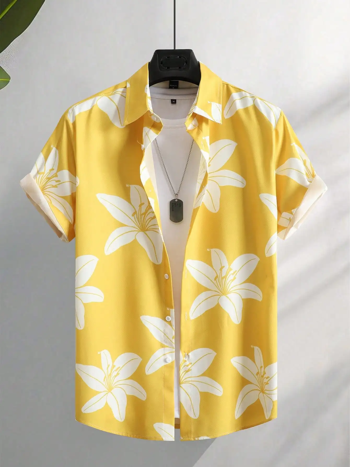 

Men's Yellow Floral Print Short Sleeve Casual Shirt for Summer