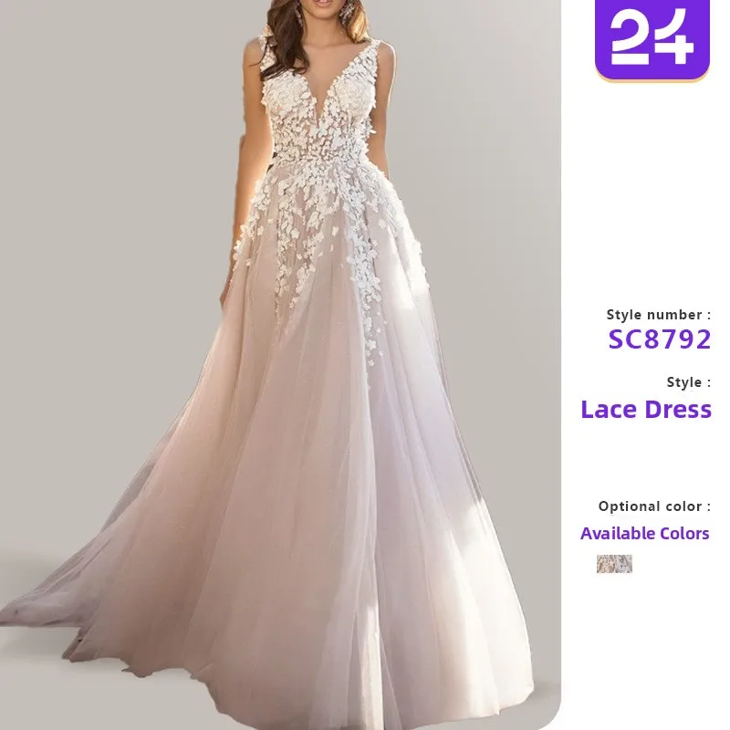 

Лето 202, сексуальное кружевное платье с глубоким v-образным вырезом и вышивкой, длинное свадебное платье из нейлоновой ткани, платье со средней талией для женщин