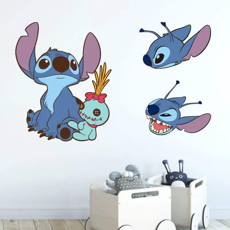 Disney Stitch Wall Paper Cartoon Anime Kawaii Stitch Large Wall Sticker Kids Bedroom Window Car Waterproof Self Adhesive Sticker