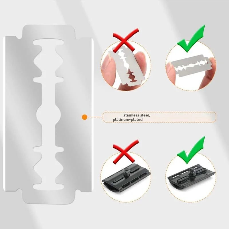 Klassischer manueller Rasierer mit 10 Rasierklingen, Aluminium-Doppelklingen-Sicherheitsrasierer für die Herrenrasur und Haarentfernung für Damen. – Detail 7
