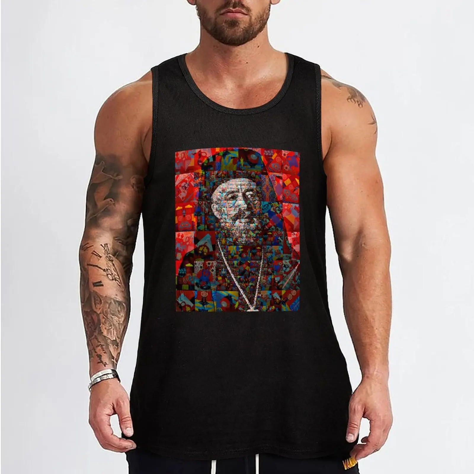 Cyprus - Makarios III photo mosaic collage Tank Top bodybuilding man gym clothes man bodybuilding t shirt sports vest