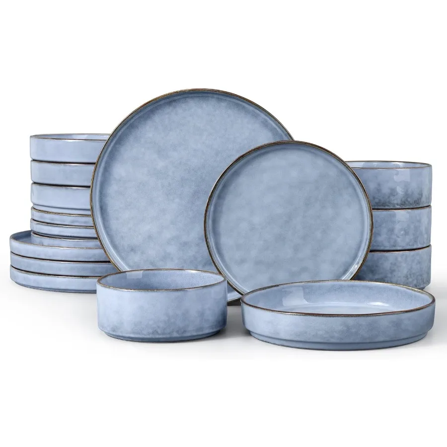 

16 Piece Dinnerware Dish Sets with Salad Blows Plates and Bowls Dinner Set for 4 Stoneware Dish Tableware for Dessert Salad Pas