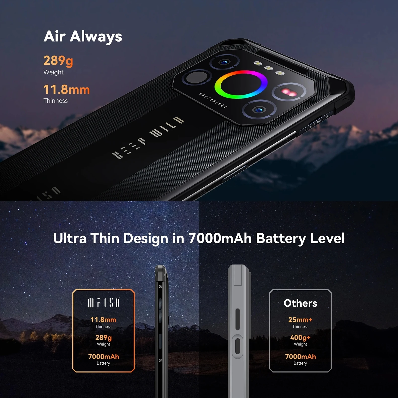 Imagem -04 - Smartphone Robusto Air 12gb Mais 256gb Visão Noturna Câmera de 64mp 68 Fhd Mais 120hz 7000mah Helio G99 Nfc Versão Global Iiif150-ultra