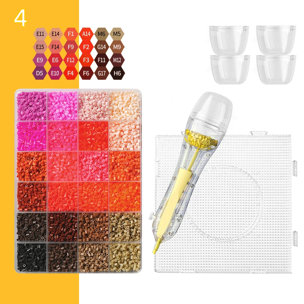 12000 stuks 24-kleurige 2,6 mm Hama Beads set met een fuse bead pen en vier opbergbakjes vierkante nagelplank voor DIY pixel art en 3D knutselwerk