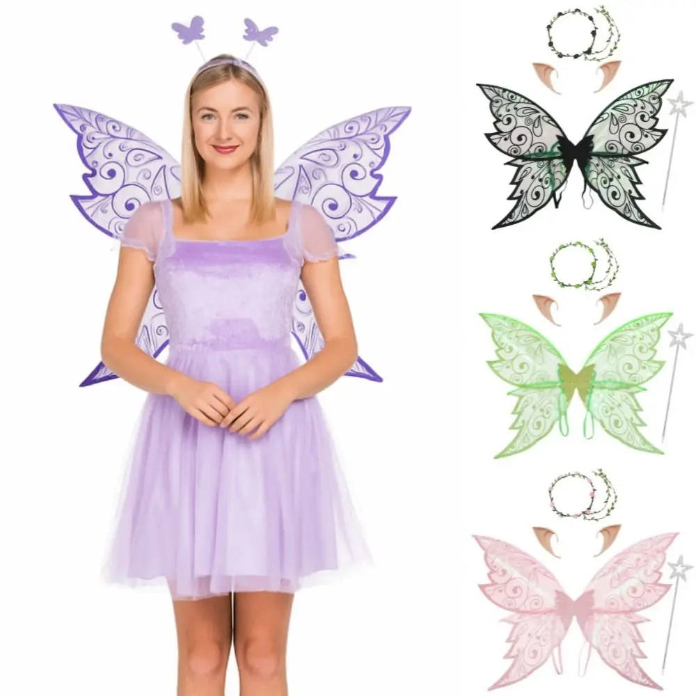 

Fancy Butterfly Fairy Elf Wings Dress Up Sparkling Halloween Cosplay Party Props Ear Fairy Wand Costume Wings Party Favor