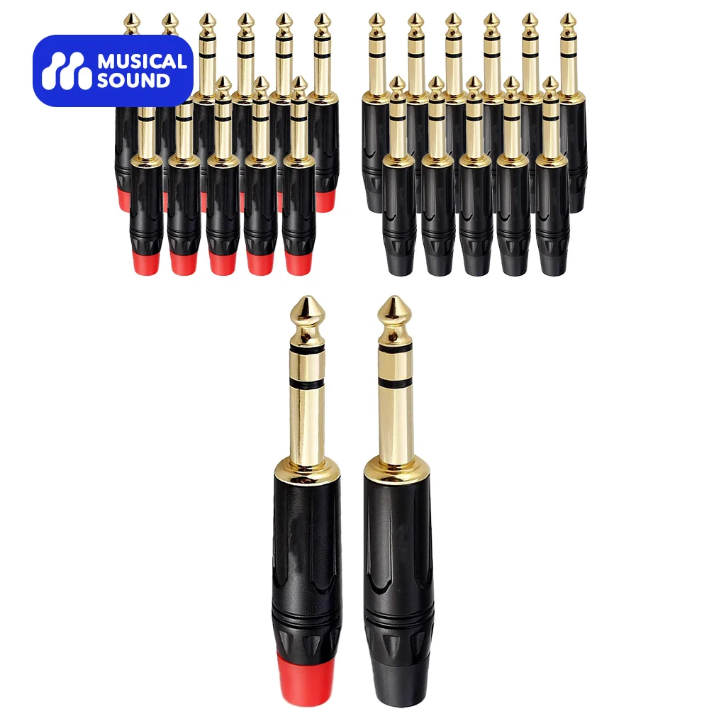 Muzikaal Geluid Goud Geplant 6.35Mm Trs Soldeer Type Diy Audio Connector 1/4/24/50 Stuks 1/4 Inch 1/4 "6.35Mm Mannelijke Soldeeradapter