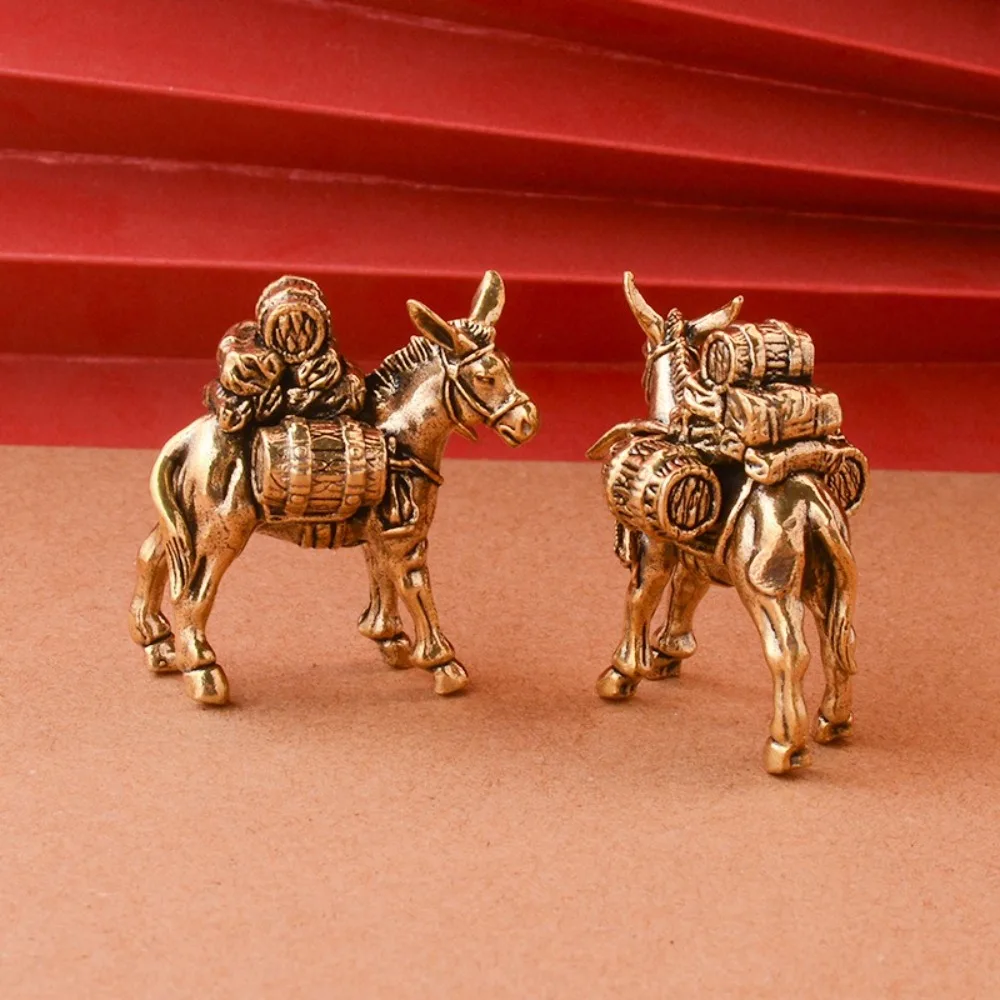 Solid Brass Donkey Small Ornament Animal Equus Asinus Home Desktop Miniature Figurines Antique Copper Decoration Accessories