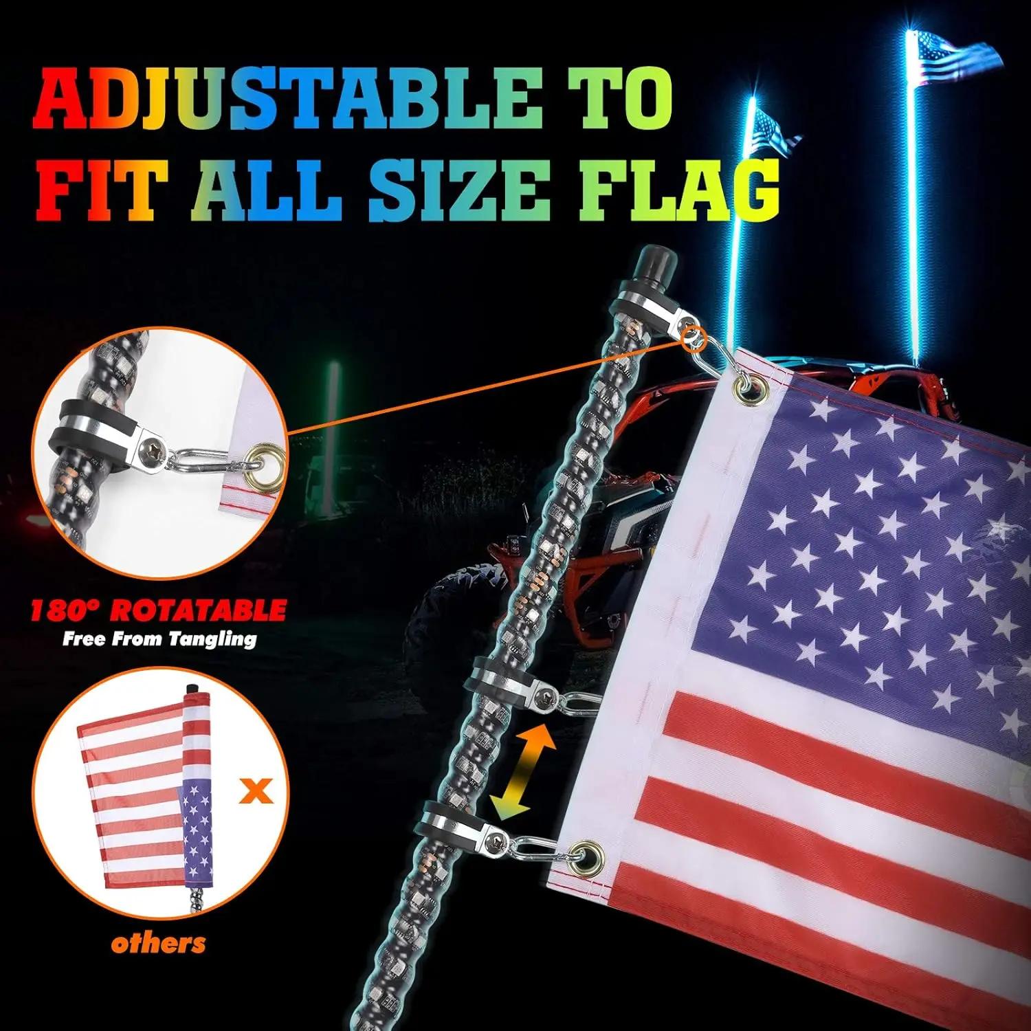 KEMIMOTO UTV ATV 2ft Whip Lights RF Remote Control IP67 Waterproof Compatible with Polaris RZR for Can-Am Maverick X3 Commander