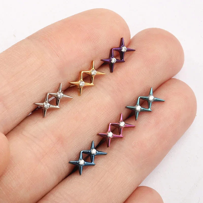 ZOOR F136 التيتانيوم مزدوجة ستار قرط الاذن المرصع 16 جرام 18 جرام النجمي تشيكوسلوفاكيا شقة الظهر Labret مسمار الغضروف اللولب الزنمة أنودة ثقب