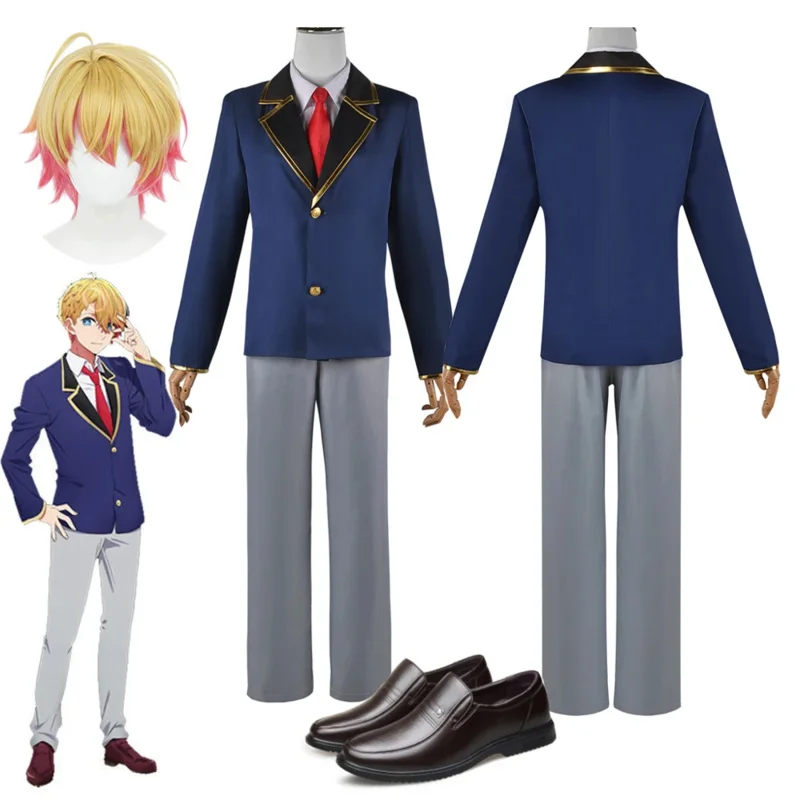Aqua Cosplay Oshi No Ko Costume Wig Anime Hoshino Akuamarin Cosplay High School Uniform Suit Boys Men Halloween Outfits Shoes