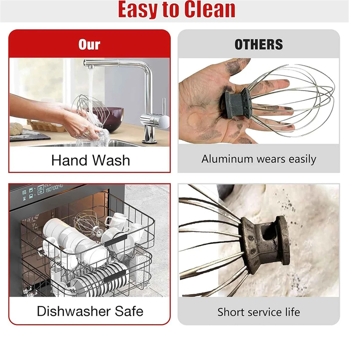 Stainless Steel 6-kawat perlengkapan cambuk untuk Kitchenaid Tilt berdiri Mixer 4.5-5 mangkuk Quart