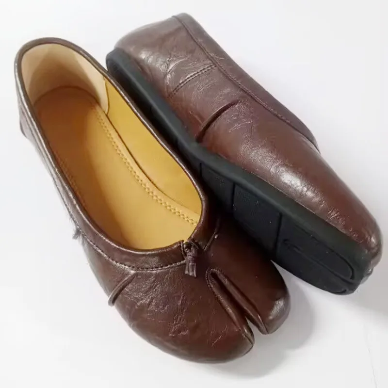 Split-Toe Damen Ballerinas Modische Tabi-Schuhe Lässige Slip-on Loafers Damen Plissierte Leder-Espadrilles Zapatillas Mujer – Detail 34