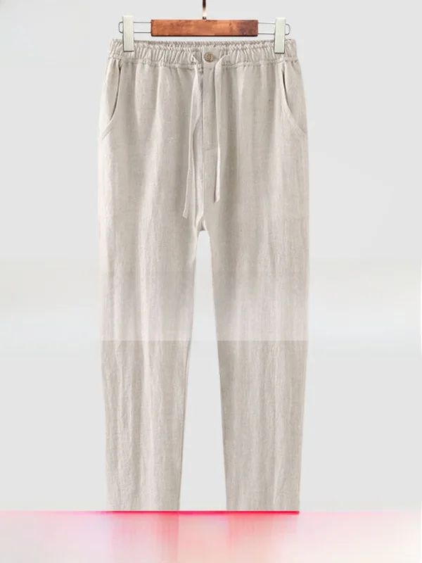 Hengyuanxiang Men's Linen Casual Pants Loose Fit Summer Cotton Linen Mid-aged Men's Pants Breathable Straight-leg Trousers