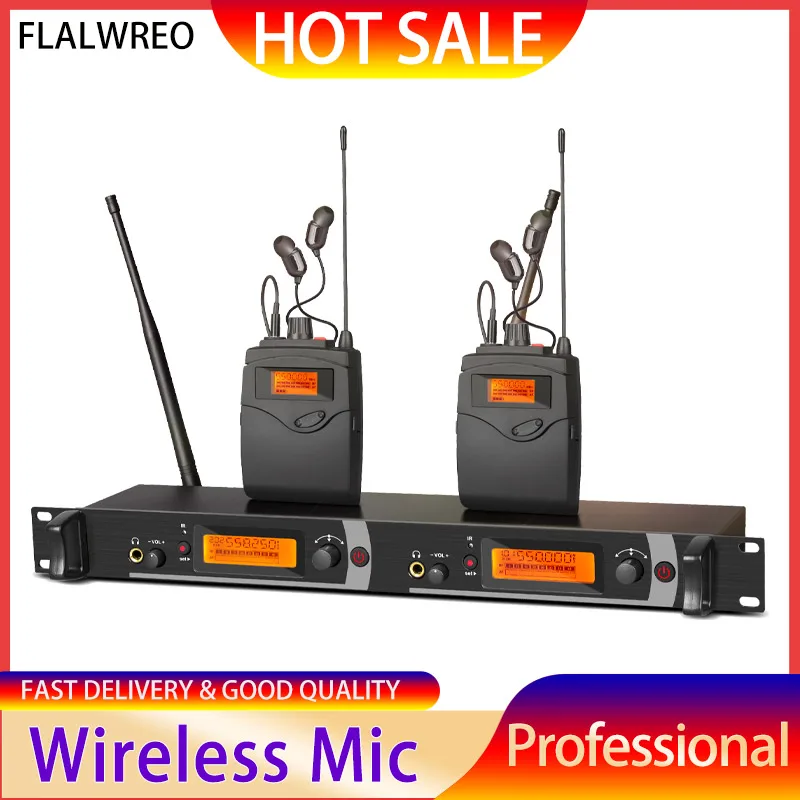 FLALWREO TX4 Wireless Ear Monitor System 2Channel Bodypack Monitor with in Earphone Wireless Type Used for Stage or Studio