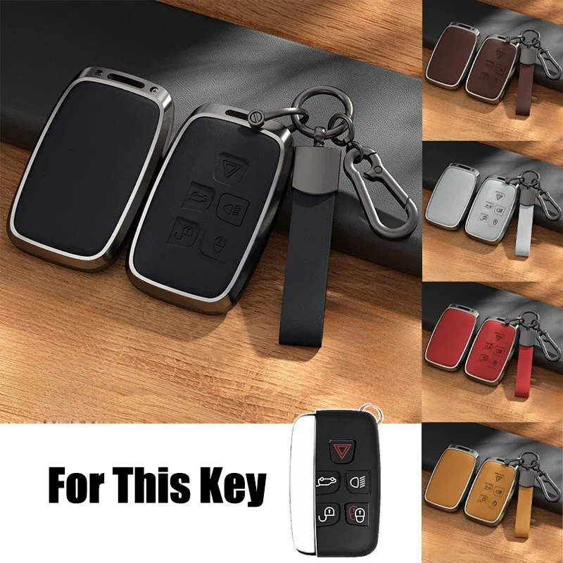 Aluminum Alloy Leather Car Remote Smart Key Case Cover Holder Keychain For Land Rover Range Rover Evoque Discovery 4 Sport Velar