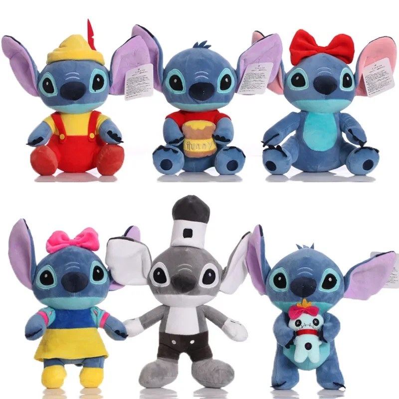 Disney-muñecos de peluche de Lilo y Stitch para niños, juguetes de peluche de dibujos animados, azul, rosa, Stitch, regalos de Navidad, 25CM