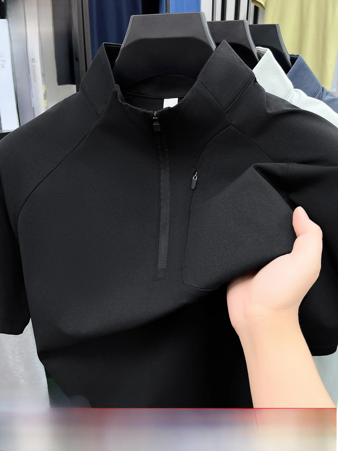 

Мужская рубашка Pierre Cardin с коротким рукавом и молнией до середины, спортивная, с воротником-стойкой, дышащая, повседневная, летняя, модная верхняя одежда