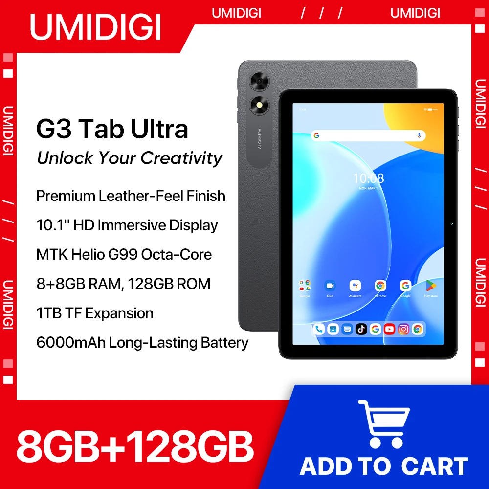 Uacity-Tablette de jeu IGI G3 Tab Ultra, Android 13, 10.1 pouces HD, MTK G99 Octa-Core, 8 Go + 8 Go, 128 Go, batterie 6000mAh, carte EpiCard, touristes