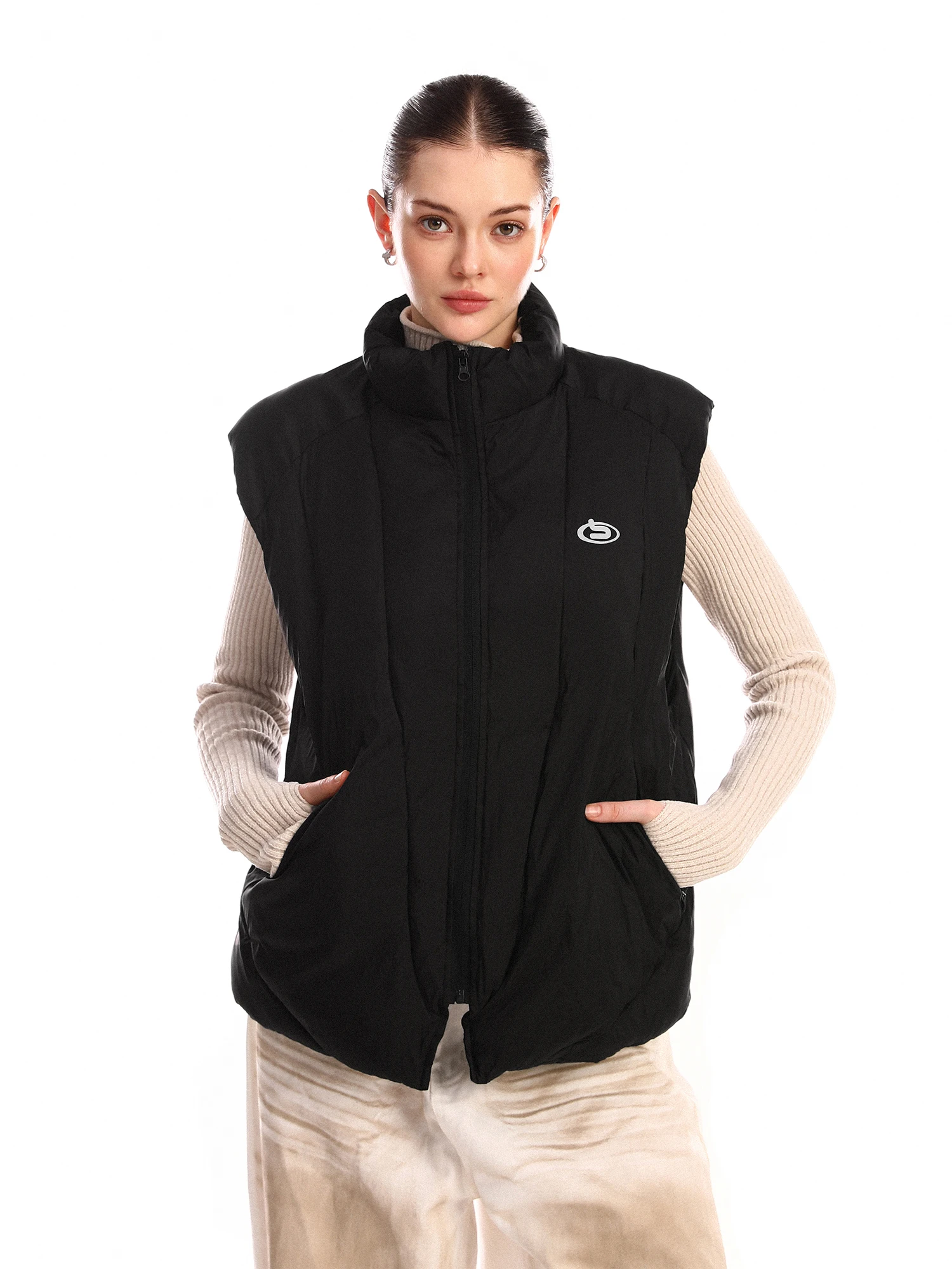 

Женский зимний жилет-кардиган American Design Sense с воротником-стойкой, из хлопка, однотонный, укороченный, верхняя одежда