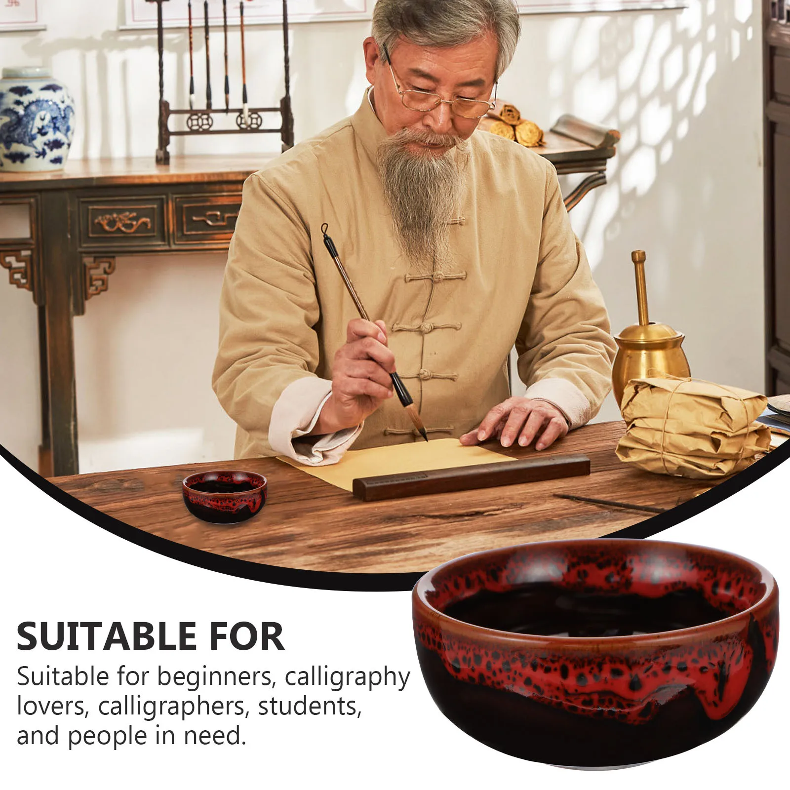 

Ceramic Ink Dish Round Delicate Design Smooth Surface No Burrs Lightweight Portable for Calligraphy Painting Student Study